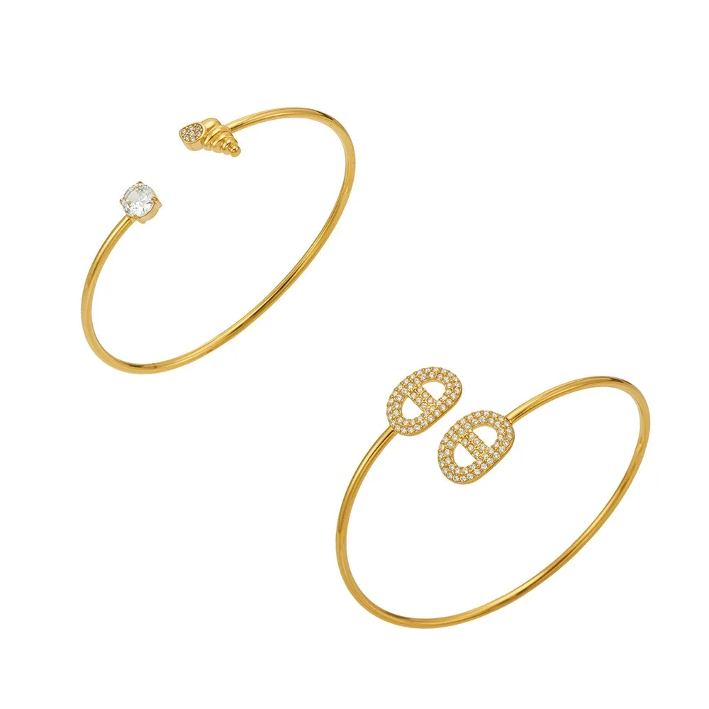 Pavé Oval 18K Gold-Plated 316L Open Cuff Bracelet