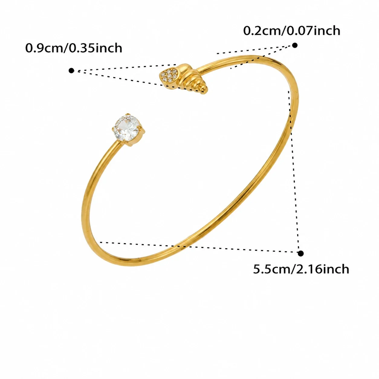 Pavé Oval 18K Gold-Plated 316L Open Cuff Bracelet - Gold Conch CZ