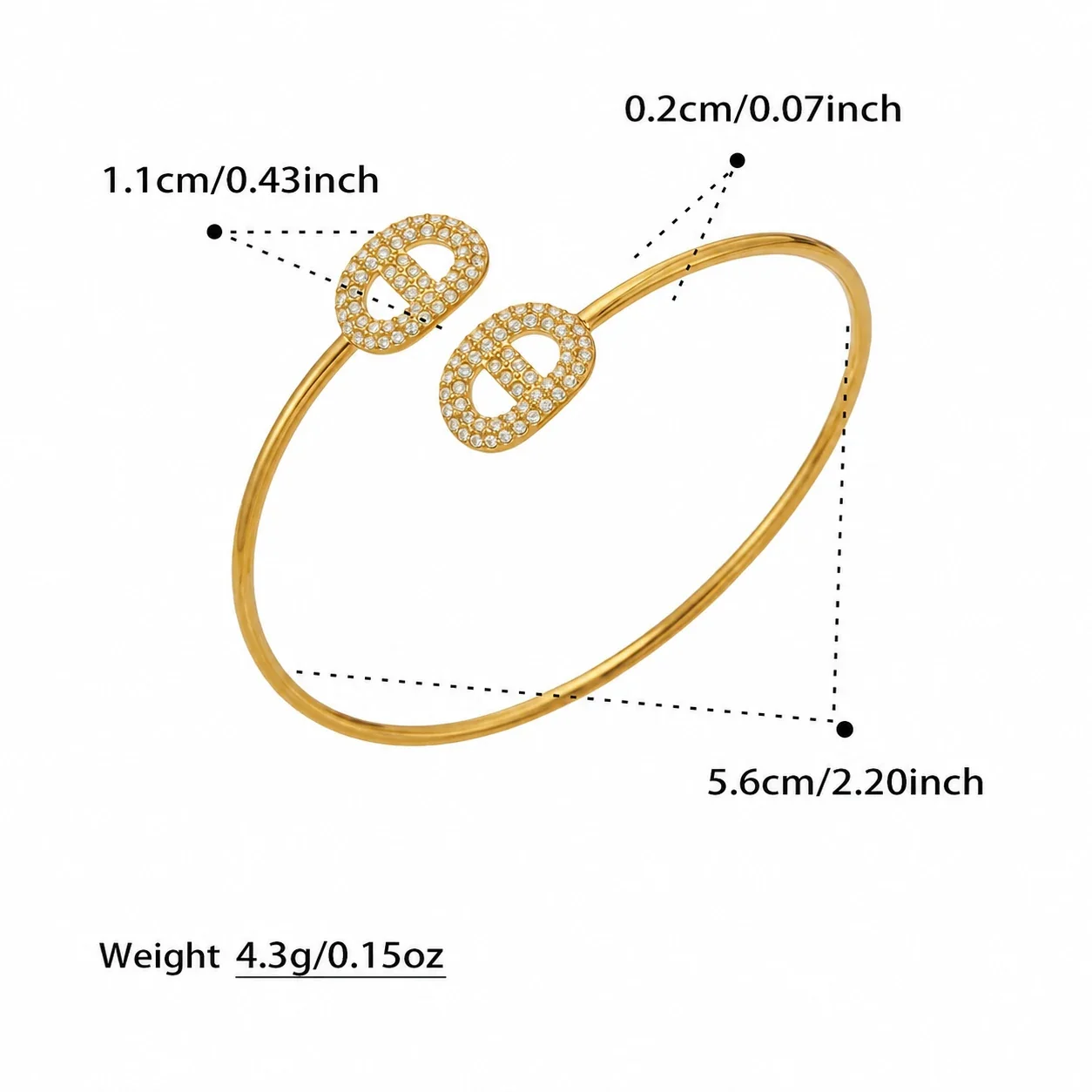 Pavé Oval 18K Gold-Plated 316L Open Cuff Bracelet - Gold Oval CZ