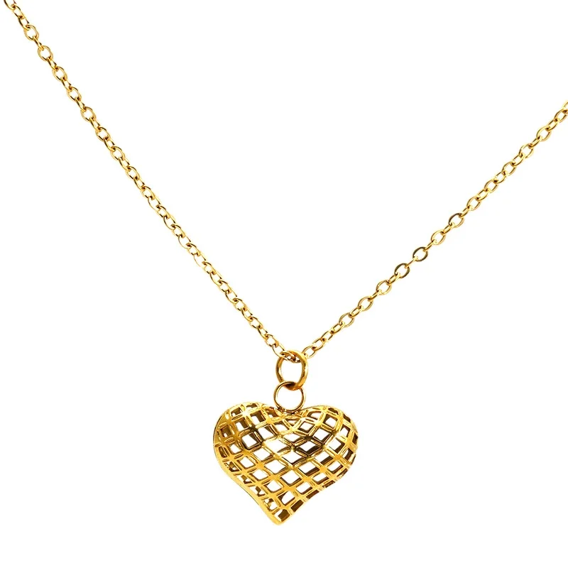 Lattice Heart 18K Gold-Plated 316 Stainless Steel Pendant Necklace