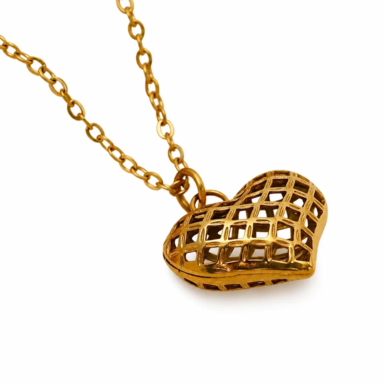 Lattice Heart 18K Gold-Plated 316 Stainless Steel Pendant Necklace