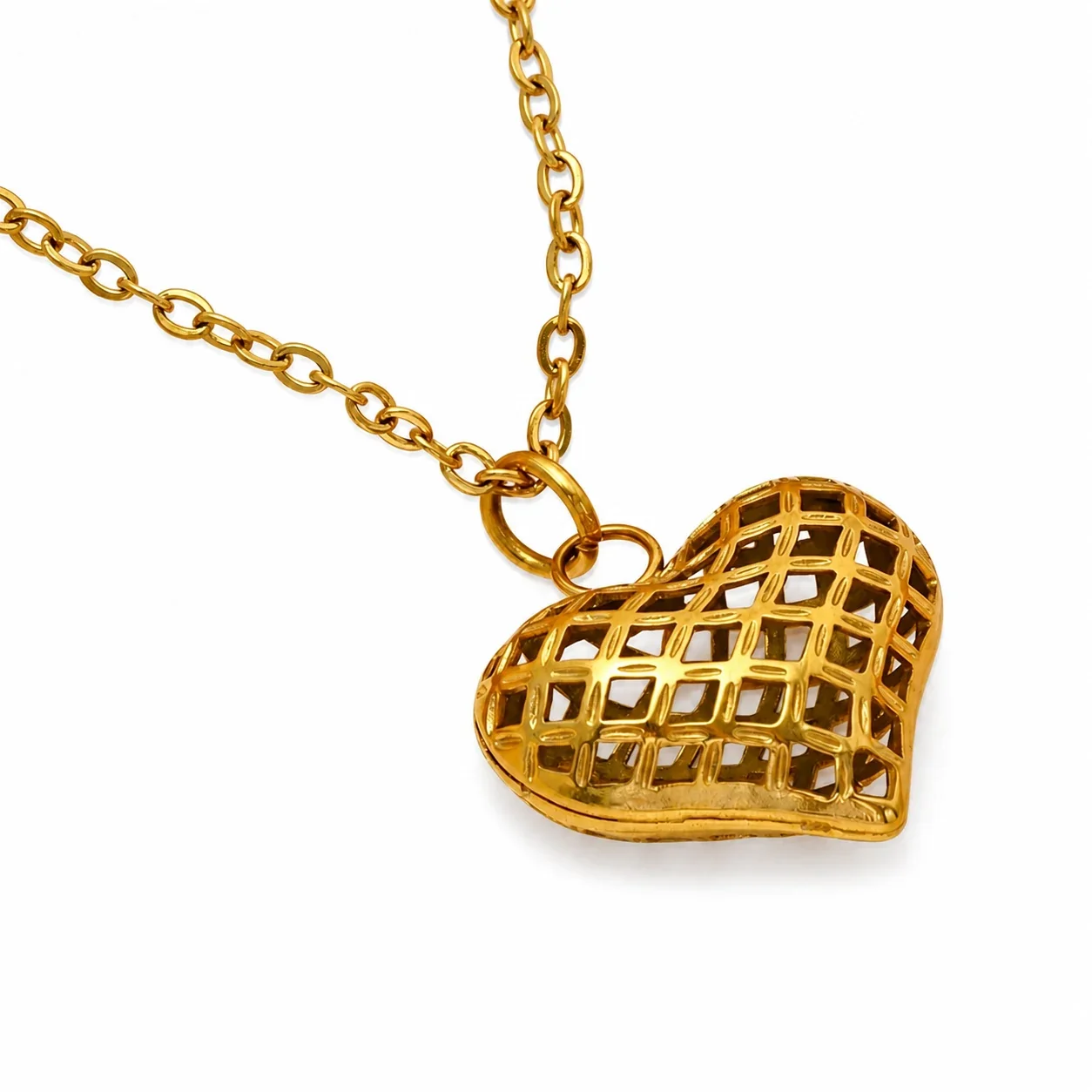 Lattice Heart 18K Gold-Plated 316 Stainless Steel Pendant Necklace
