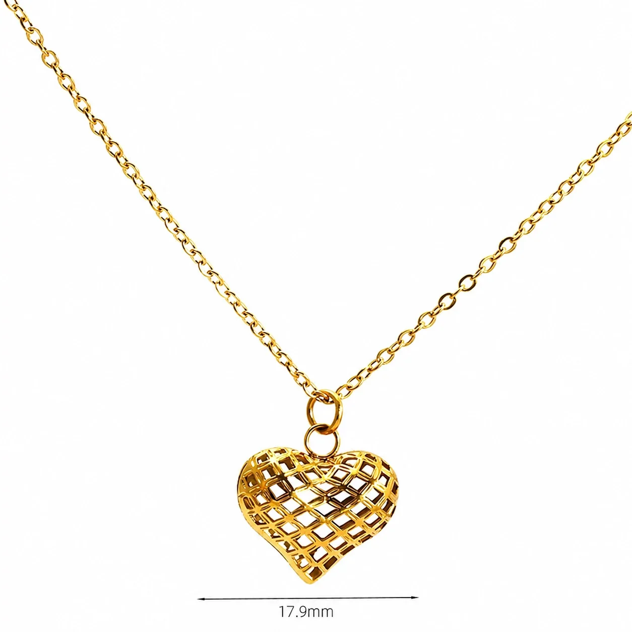 Lattice Heart 18K Gold-Plated 316 Stainless Steel Pendant Necklace - With