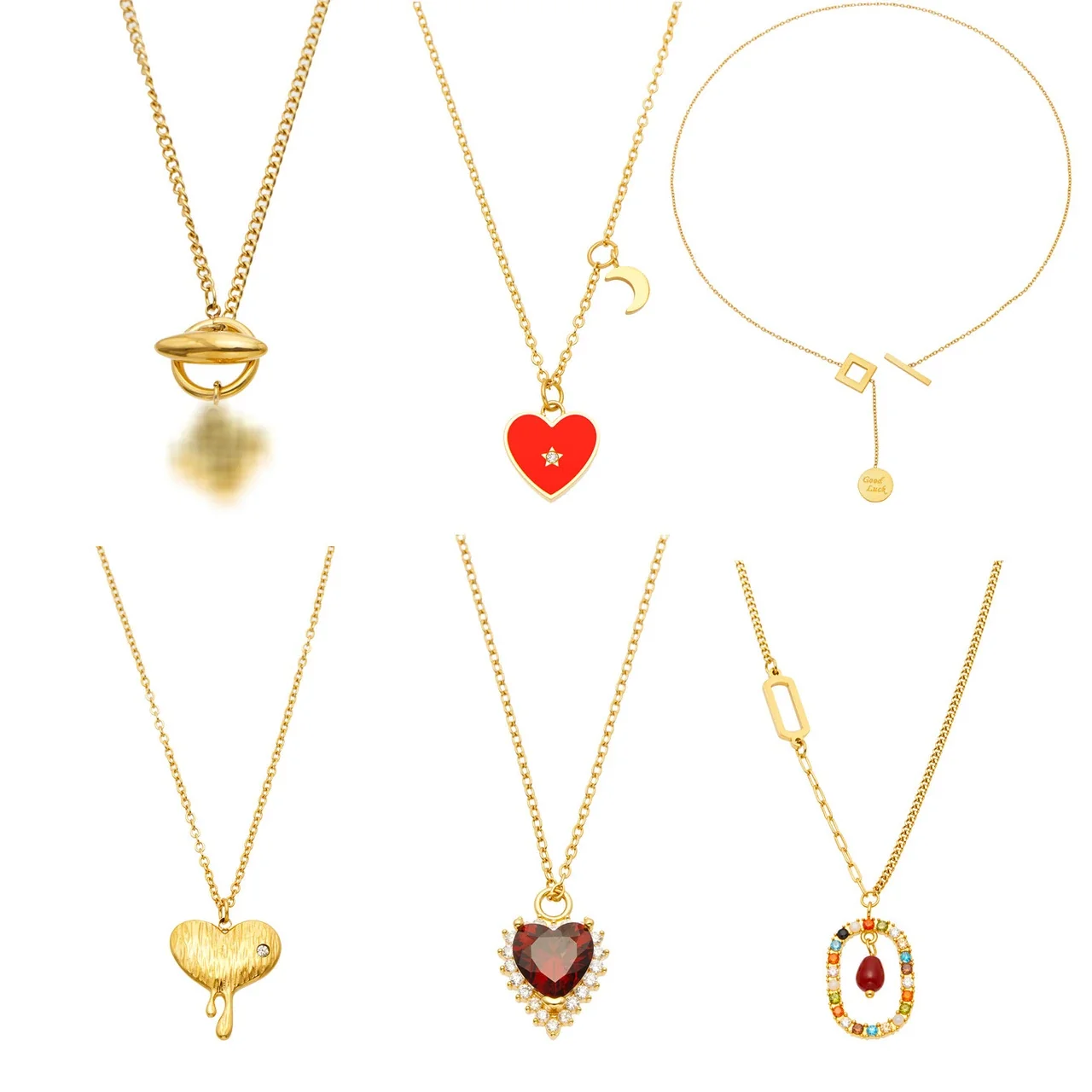 Heart & Geometric Pendant Necklaces in Stainless Steel