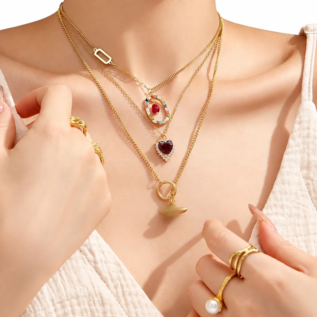 Heart & Geometric Pendant Necklaces in Stainless Steel