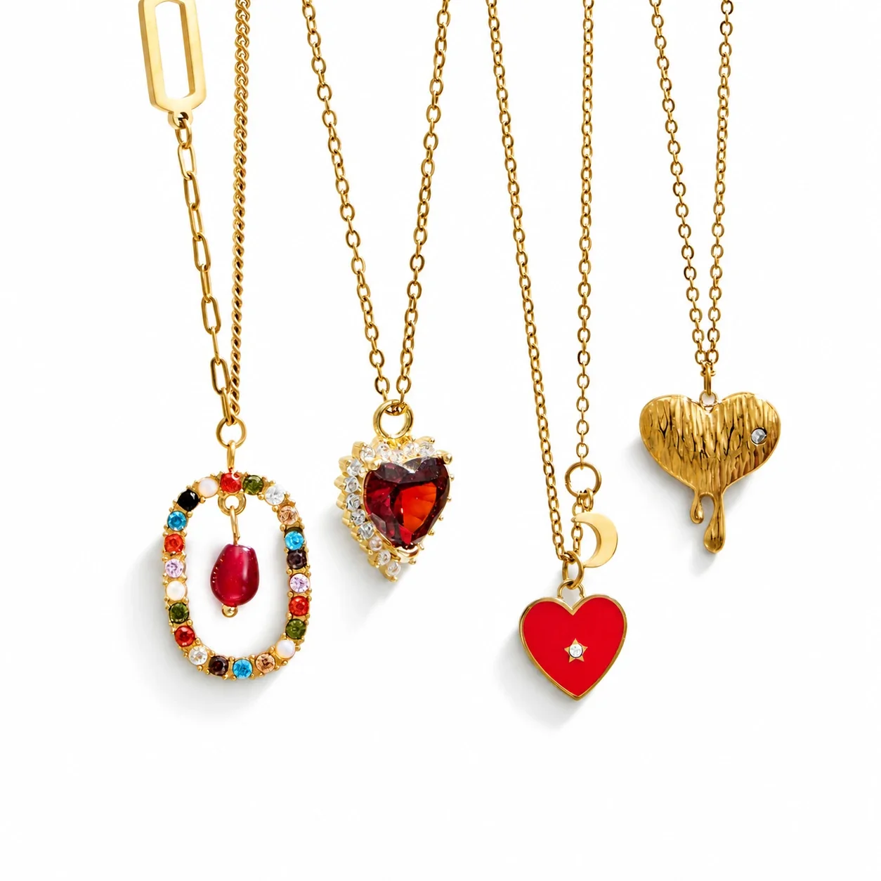 Heart & Geometric Pendant Necklaces in Stainless Steel