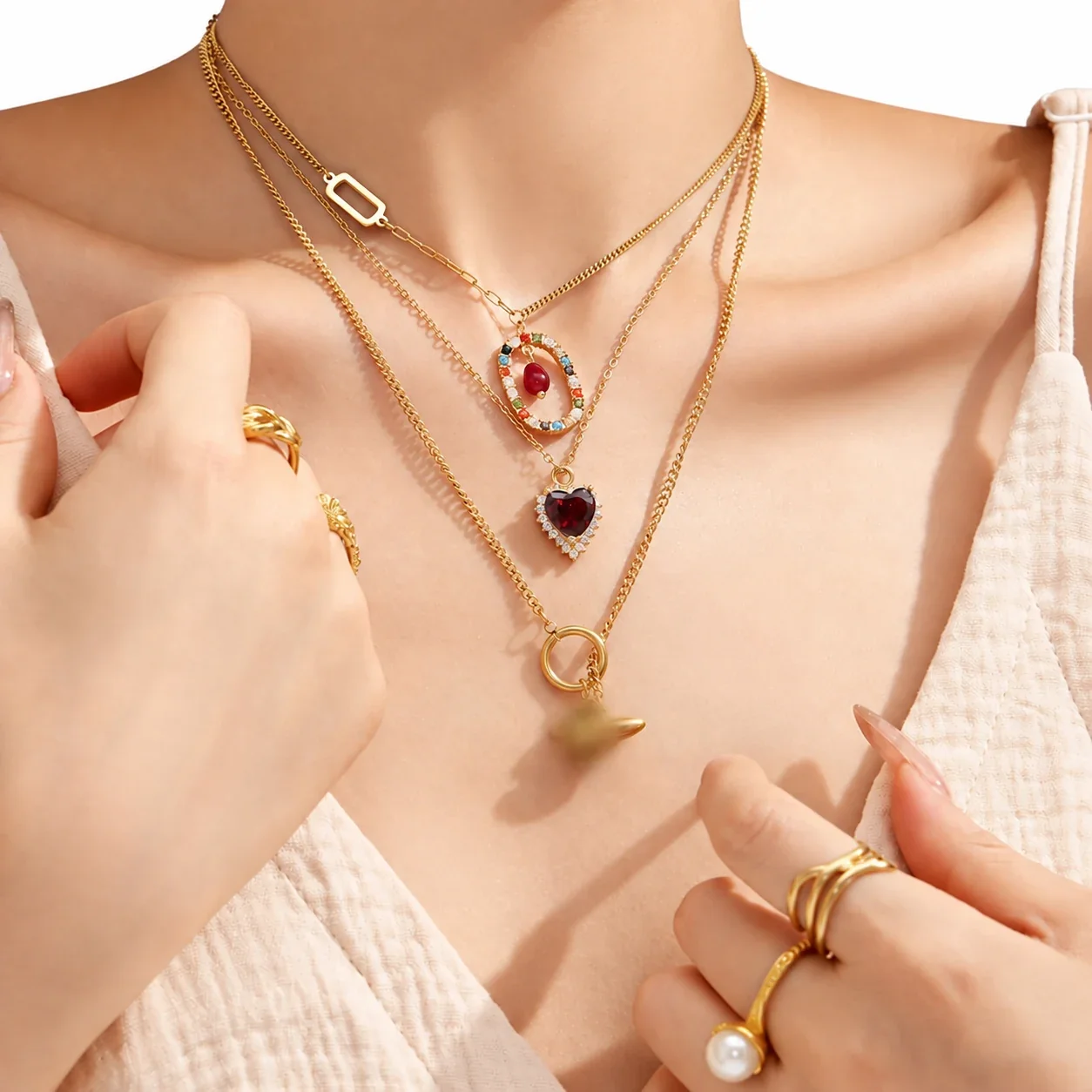 Heart & Geometric Pendant Necklaces in Stainless Steel