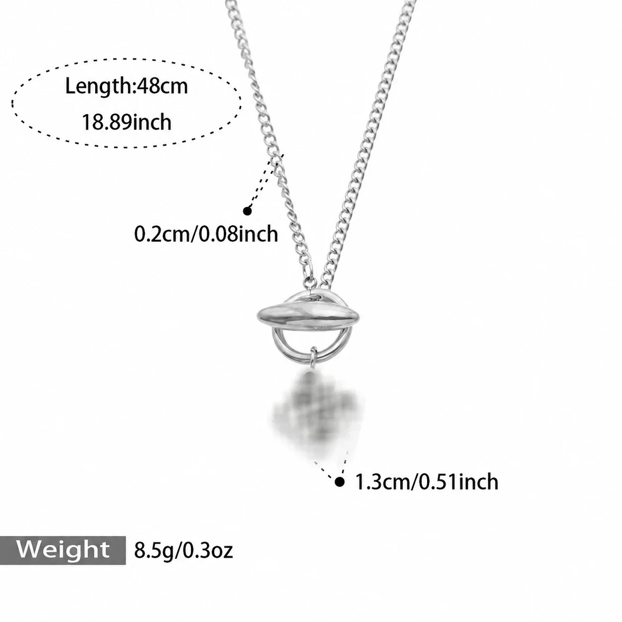 Heart & Geometric Pendant Necklaces in Stainless Steel - Silver Square , 48 cm