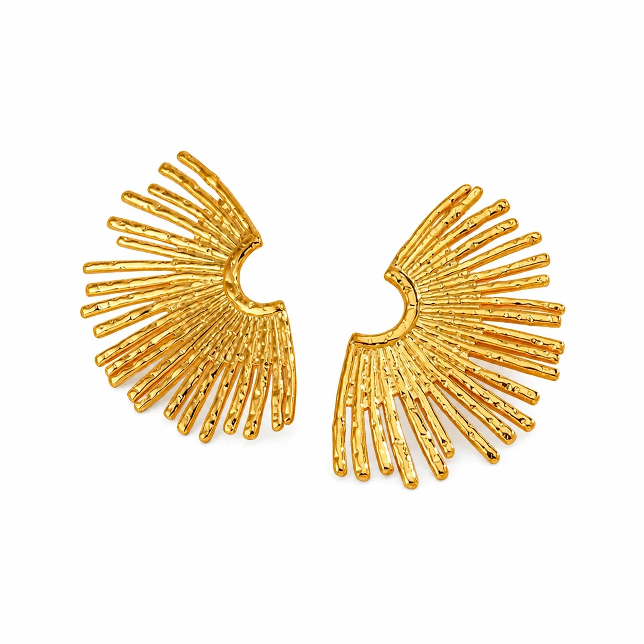 PVD Gold Radiating Fan Stud Earrings with 316 Posts