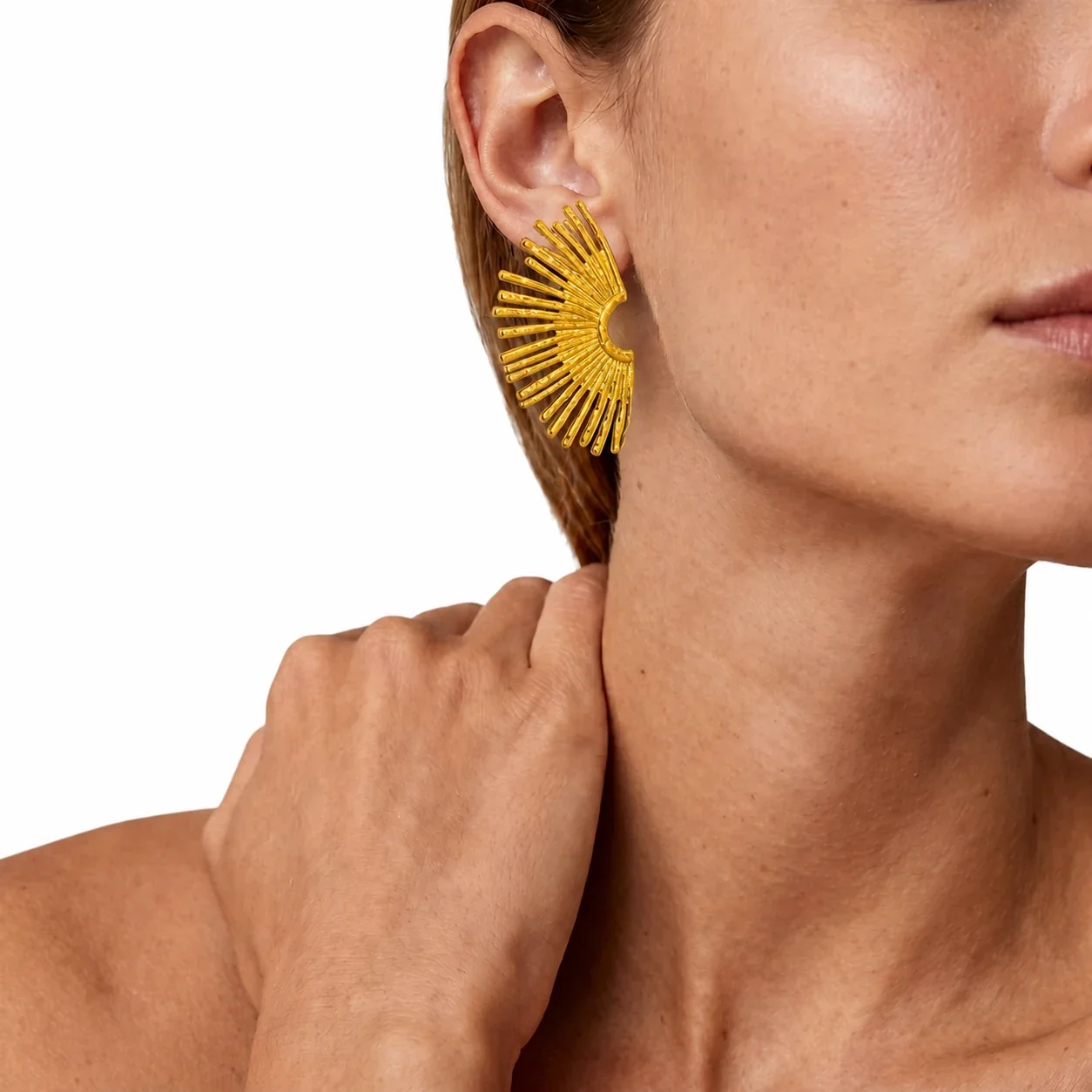 PVD Gold Radiating Fan Stud Earrings with 316 Posts