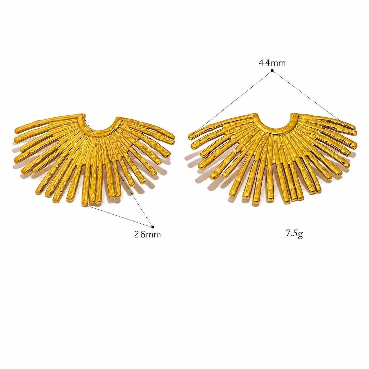 PVD Gold Radiating Fan Stud Earrings with 316 Posts