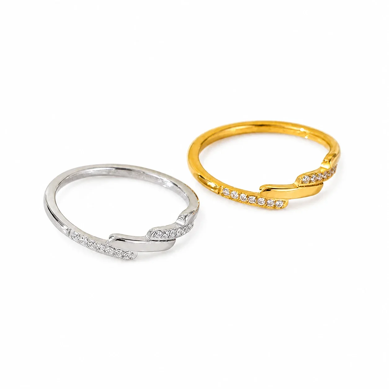 Angular Plated Stainless Steel Pavé Step Band Ring