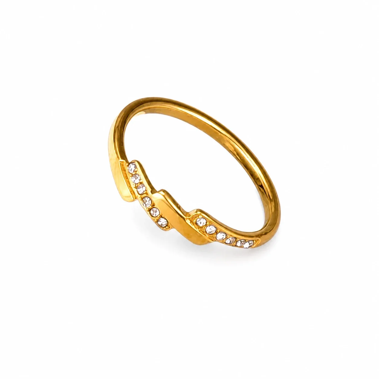 Angular Plated Stainless Steel Pavé Step Band Ring