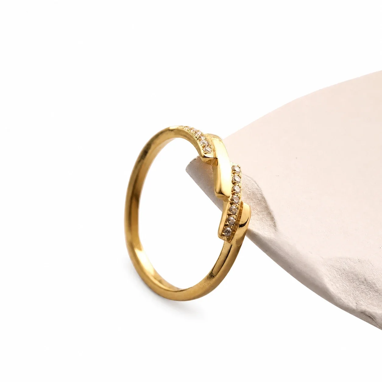 Angular Plated Stainless Steel Pavé Step Band Ring