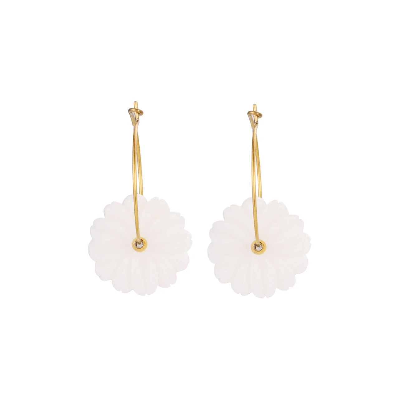 Brincos de Argola Florais, Pingentes Brancos, Aço Inoxidável 316 PVD Ouro 18K