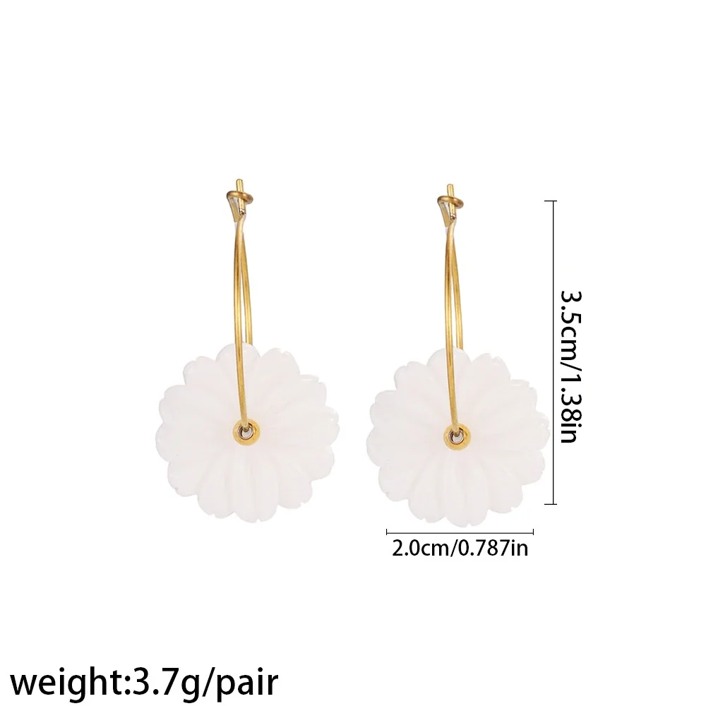 Floral Hoop Earrings, White Drops, 316 Stainless Steel 18K Gold PVD - Gold