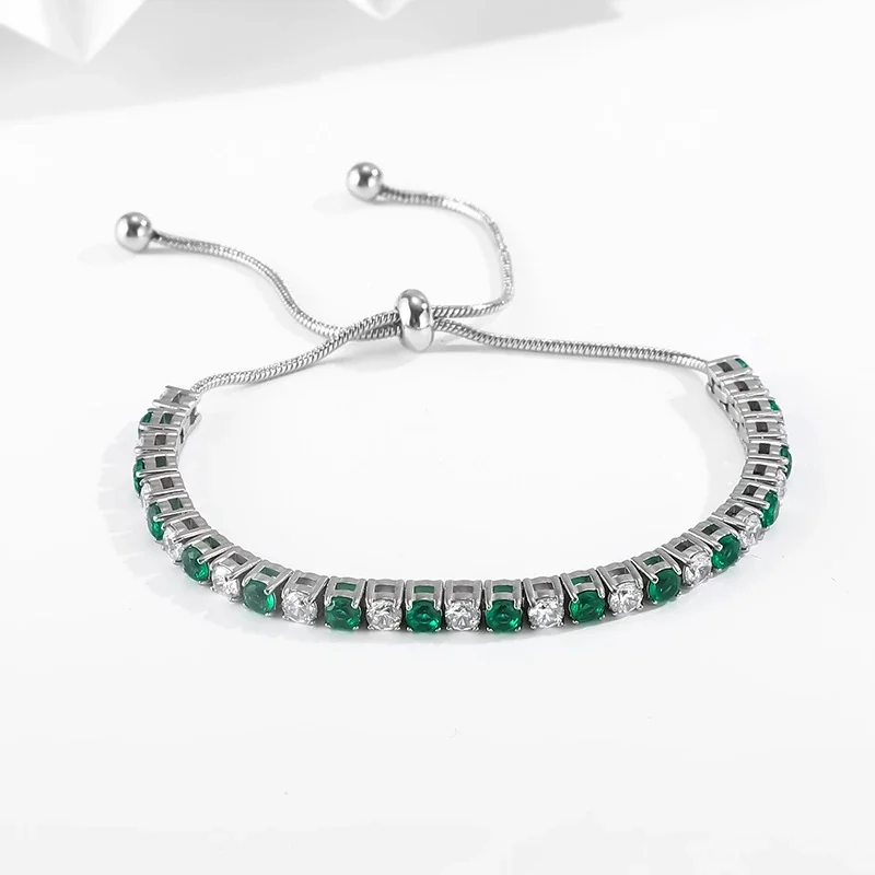 Polished 316 Stainless Steel Round CZ Tennis Bracelet
