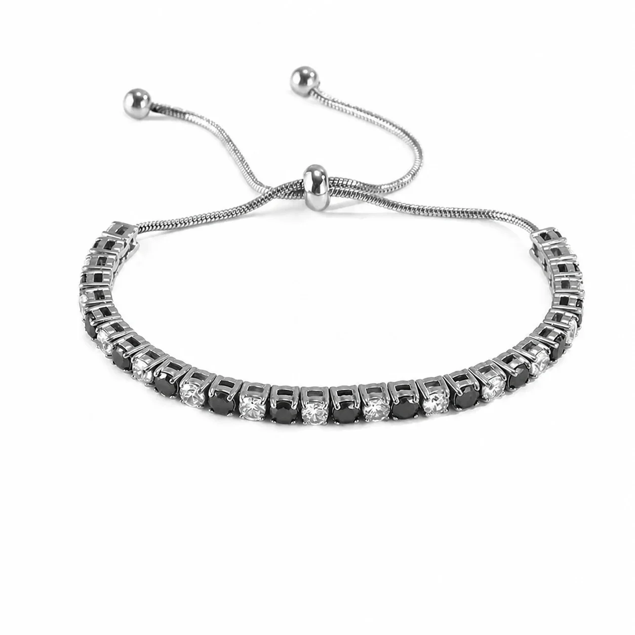 Polished 316 Stainless Steel Round CZ Tennis Bracelet - Black Stone Gradient