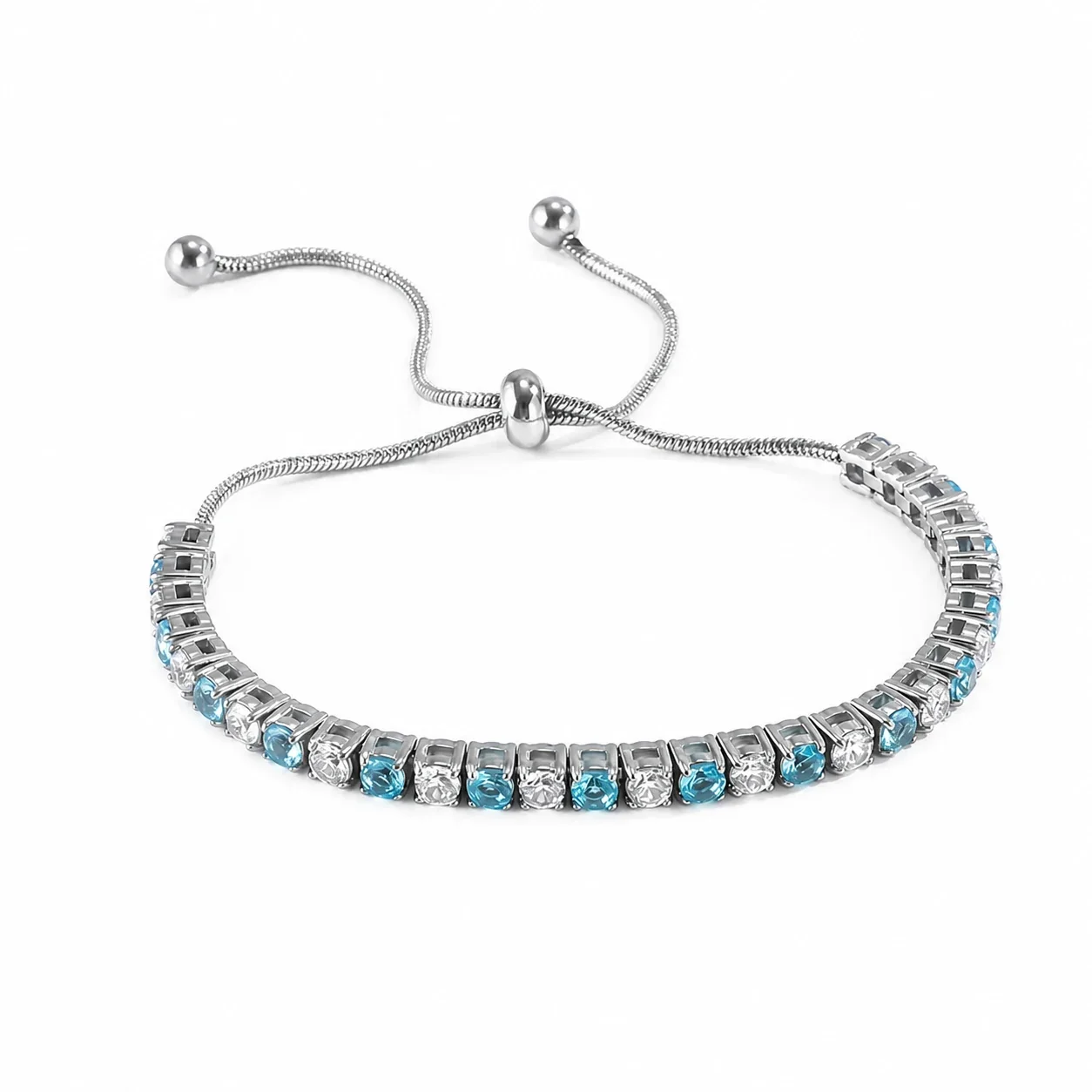 Polished 316 Stainless Steel Round CZ Tennis Bracelet - Aqua Blue Gradient