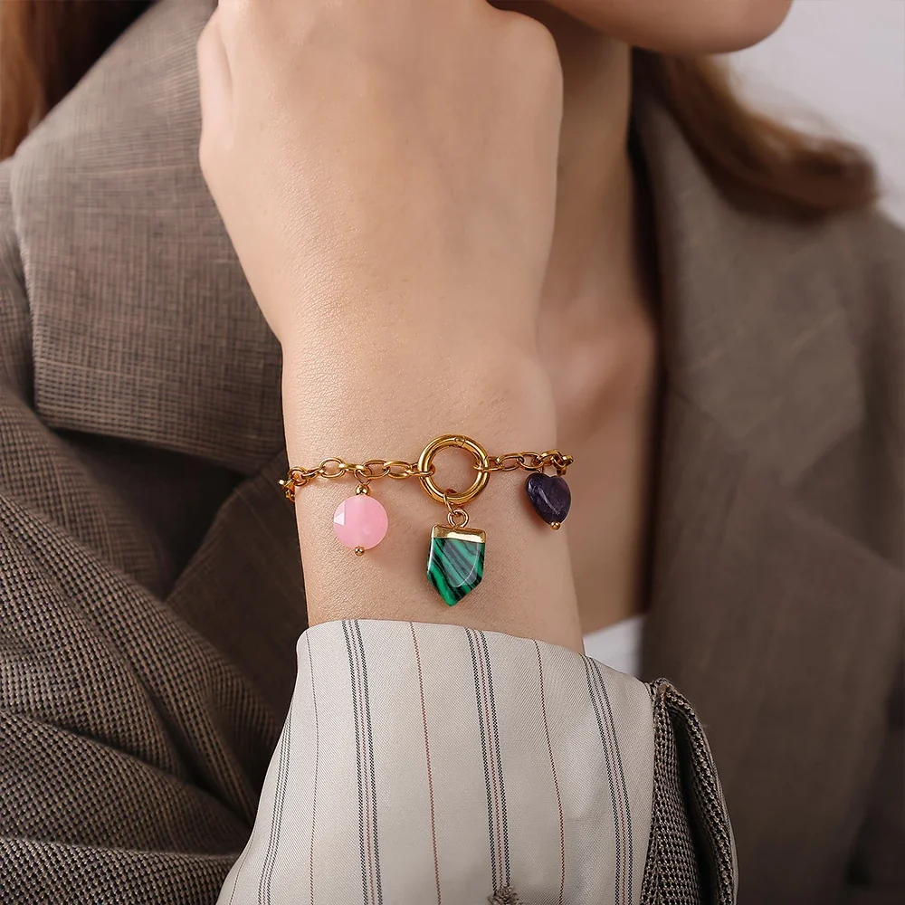 Pendant Charms, Enamel Hearts & Beads, 18K Gold-Plated Stainless Steel