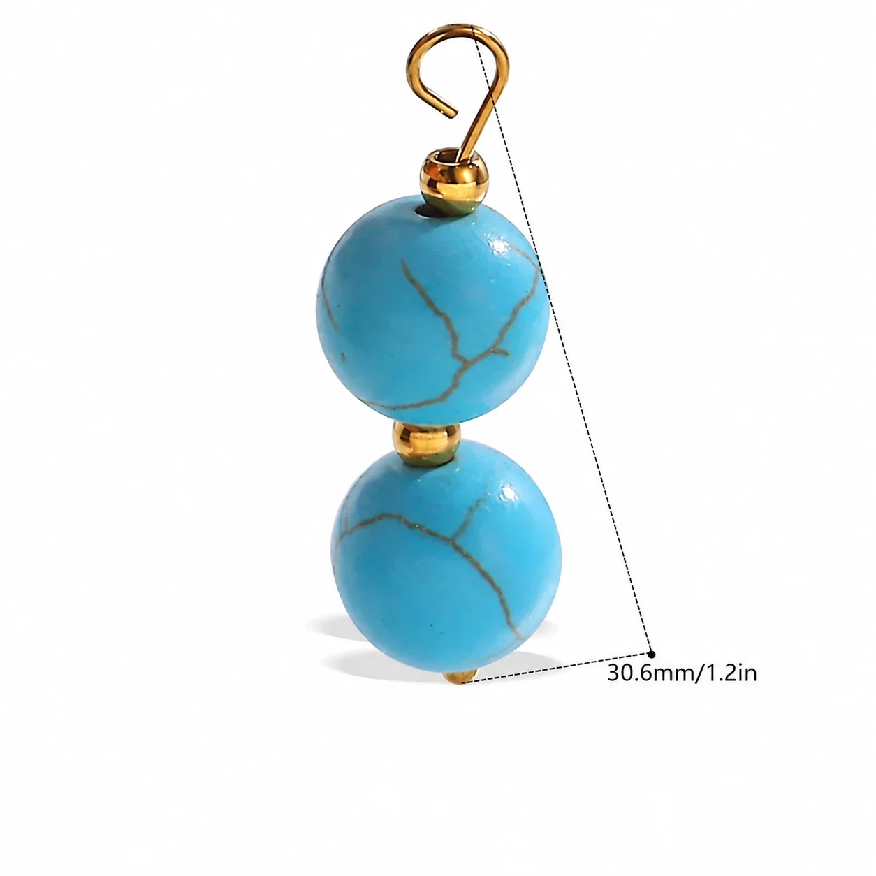 Pendant Charms, Enamel Hearts & Beads, 18K Gold-Plated Stainless Steel - Blue Turquoise