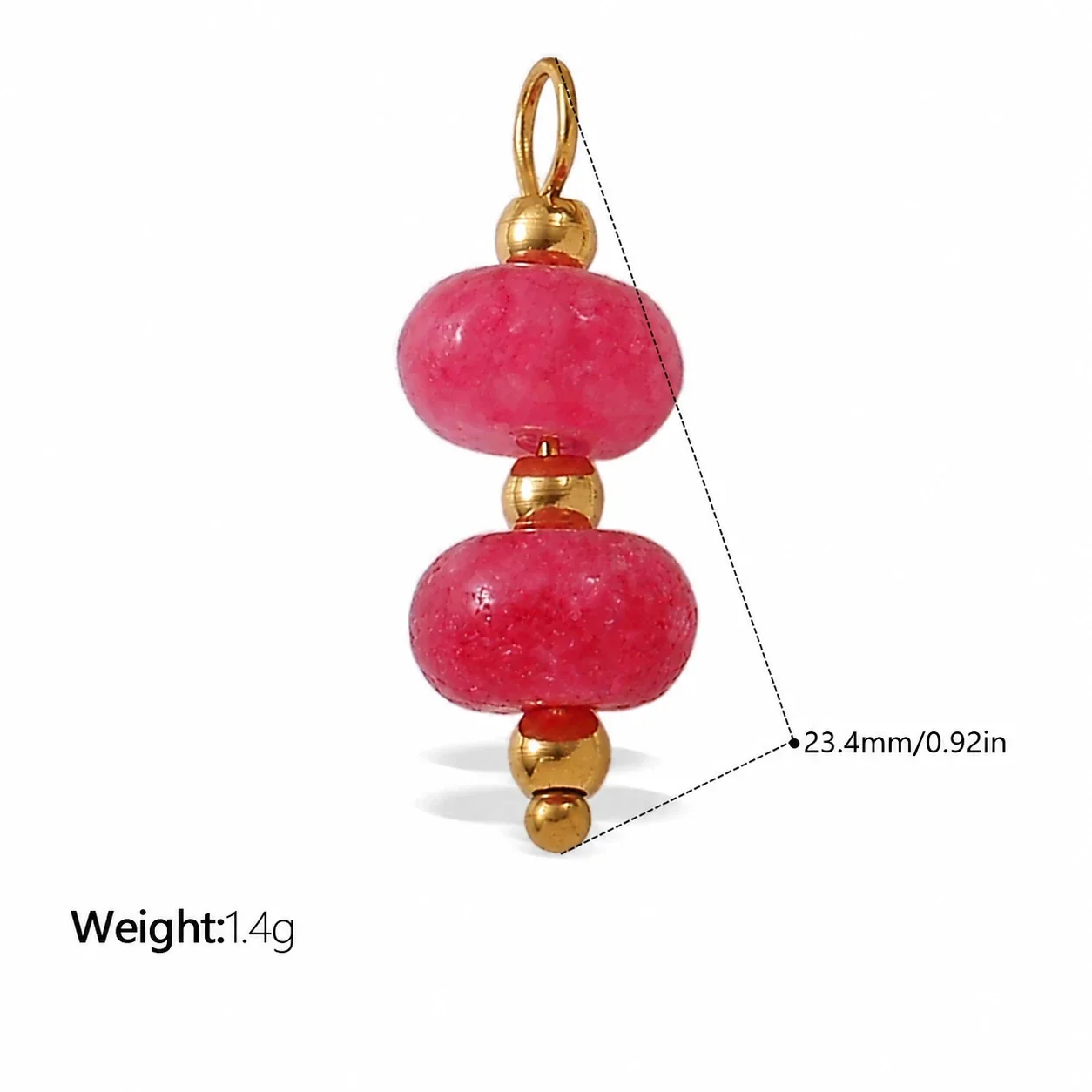 Pendant Charms, Enamel Hearts & Beads, 18K Gold-Plated Stainless Steel - Pink