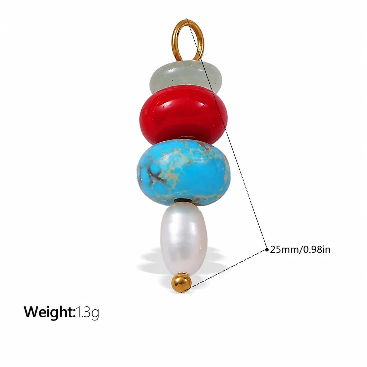Pendant Charms, Enamel Hearts & Beads, 18K Gold-Plated Stainless Steel - Crystal