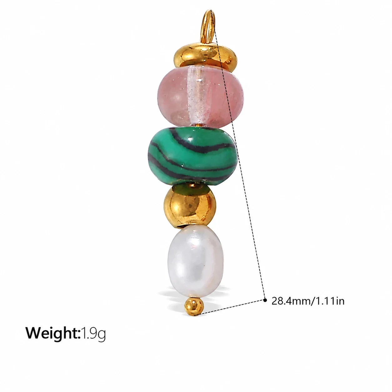 Pendant Charms, Enamel Hearts & Beads, 18K Gold-Plated Stainless Steel - Crystal Natural Stone