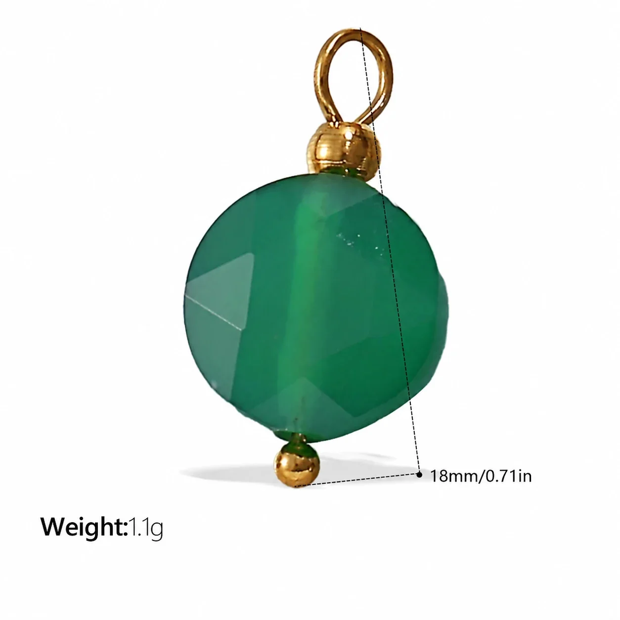 Pendant Charms, Enamel Hearts & Beads, 18K Gold-Plated Stainless Steel - Green Natural Stone