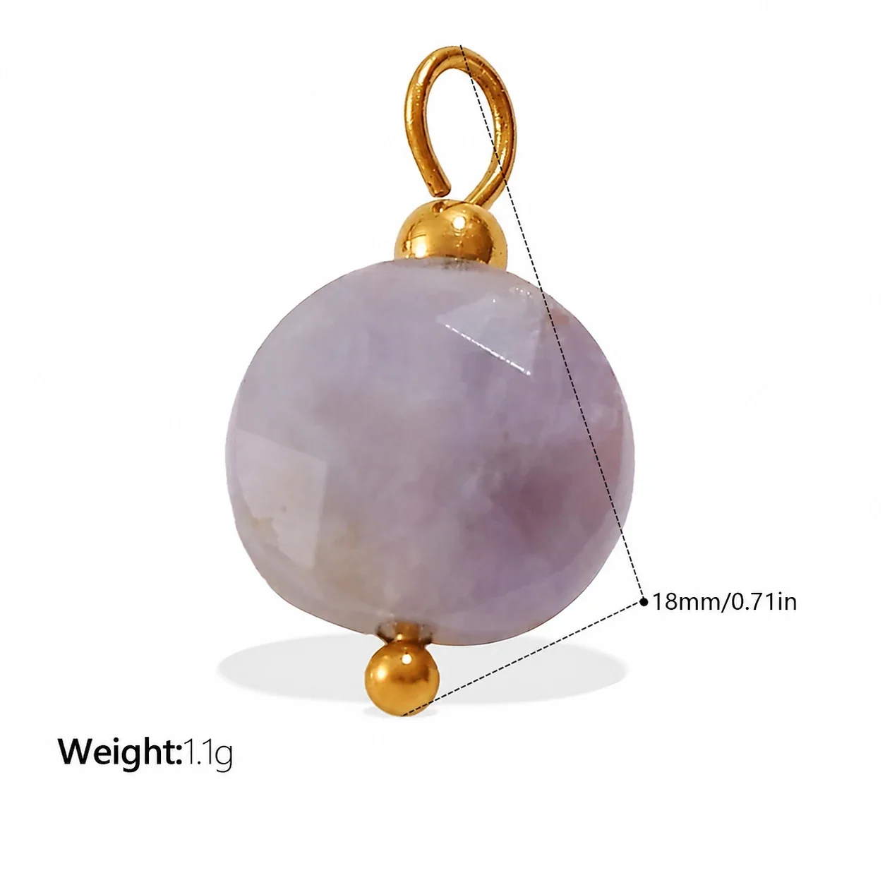 Pendant Charms, Enamel Hearts & Beads, 18K Gold-Plated Stainless Steel - Purple Natural Stone