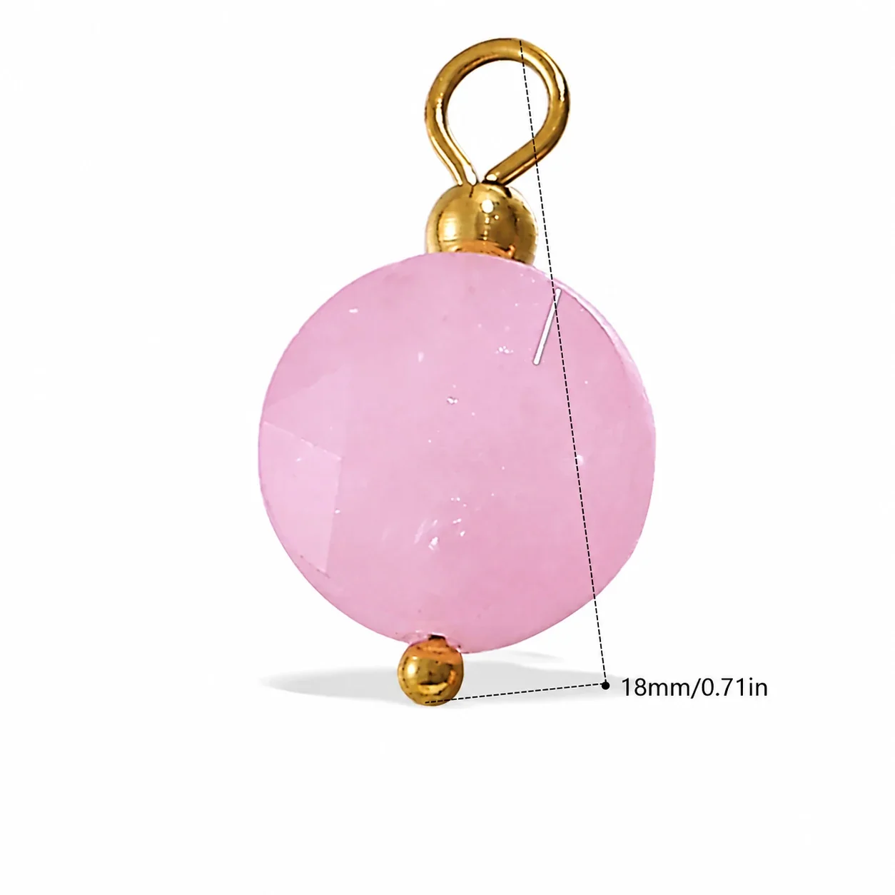 Pendant Charms, Enamel Hearts & Beads, 18K Gold-Plated Stainless Steel - Pink Natural Stone