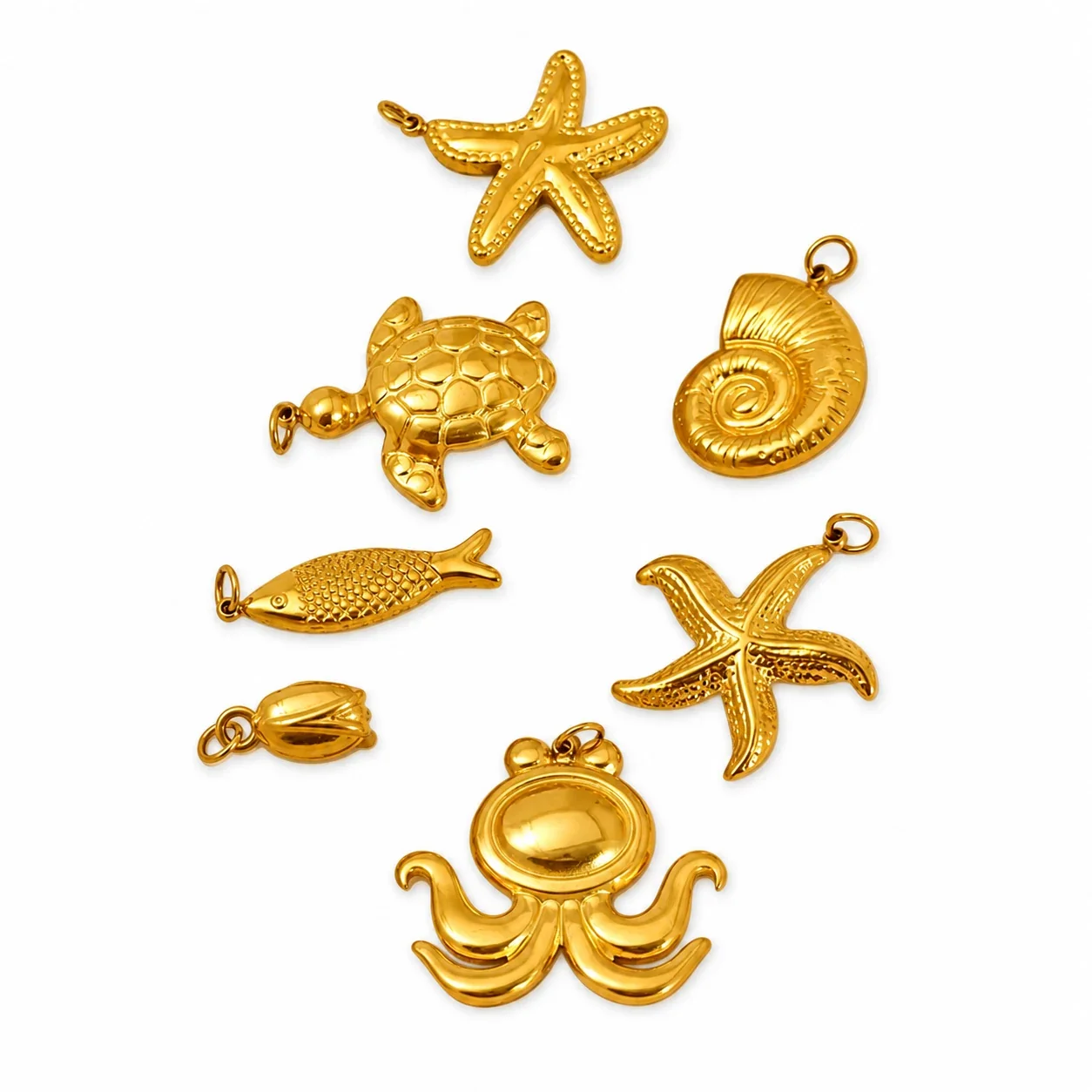 Gleaming Gold-Plated Stainless Steel Ocean Charm Pendants