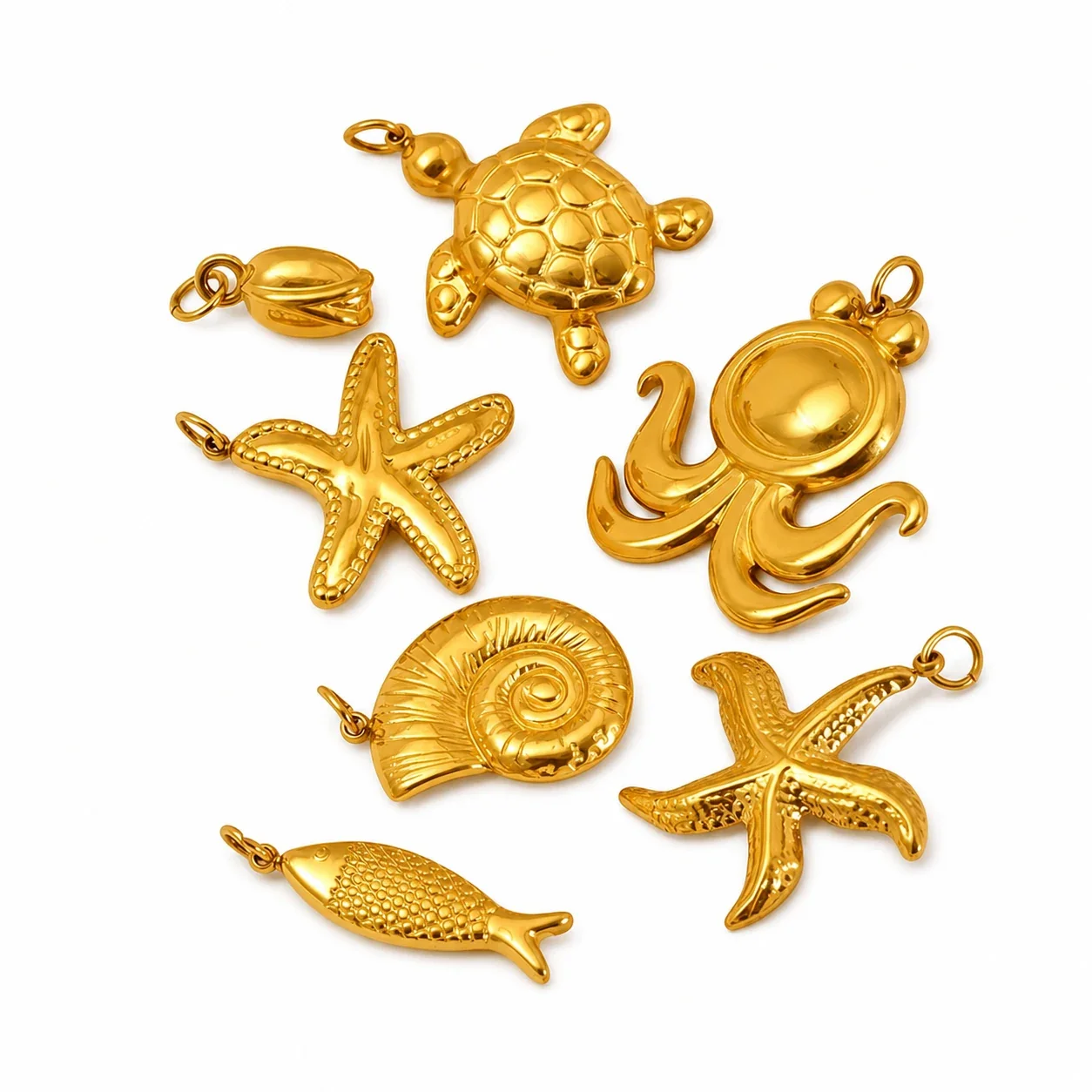 Gleaming Gold-Plated Stainless Steel Ocean Charm Pendants