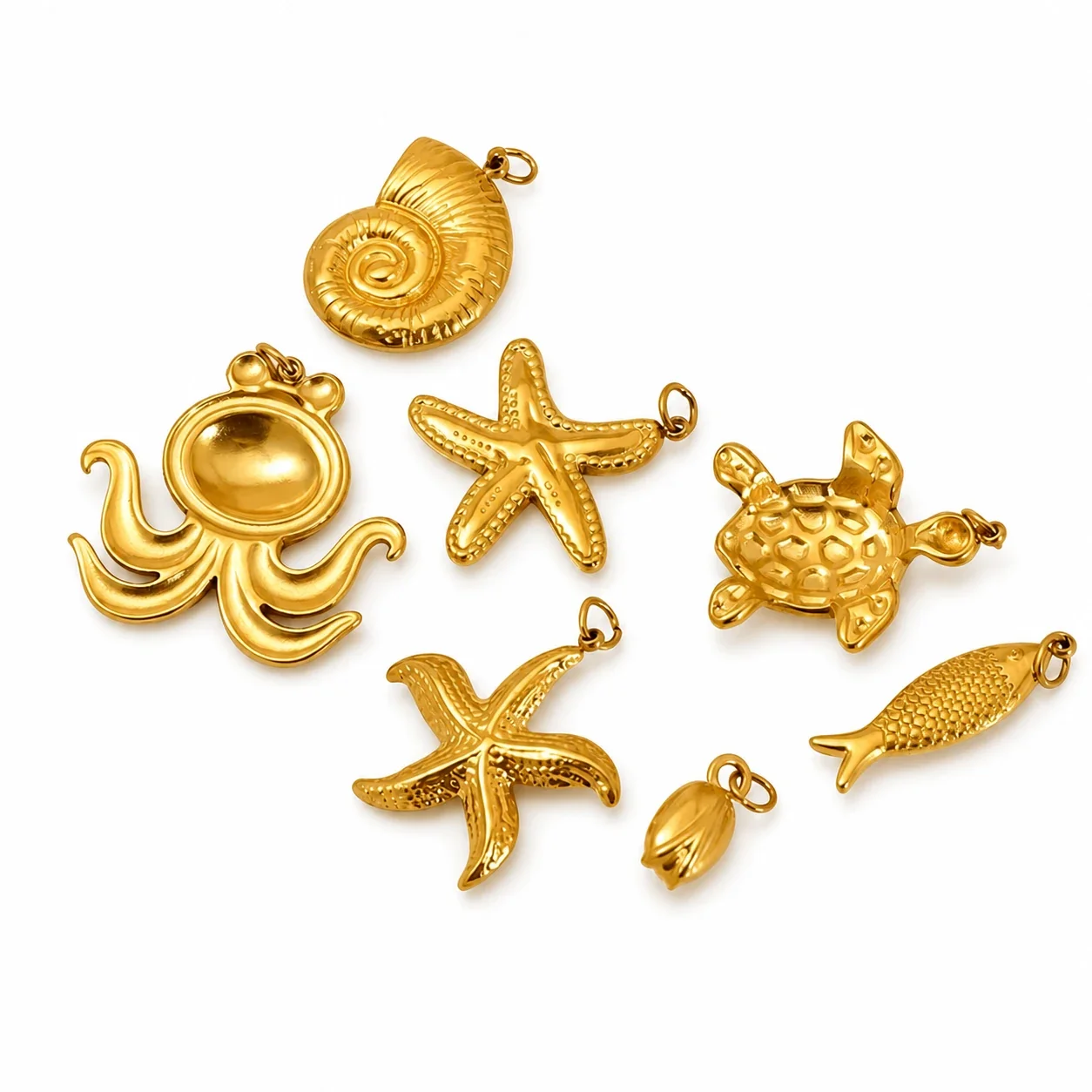 Gleaming Gold-Plated Stainless Steel Ocean Charm Pendants