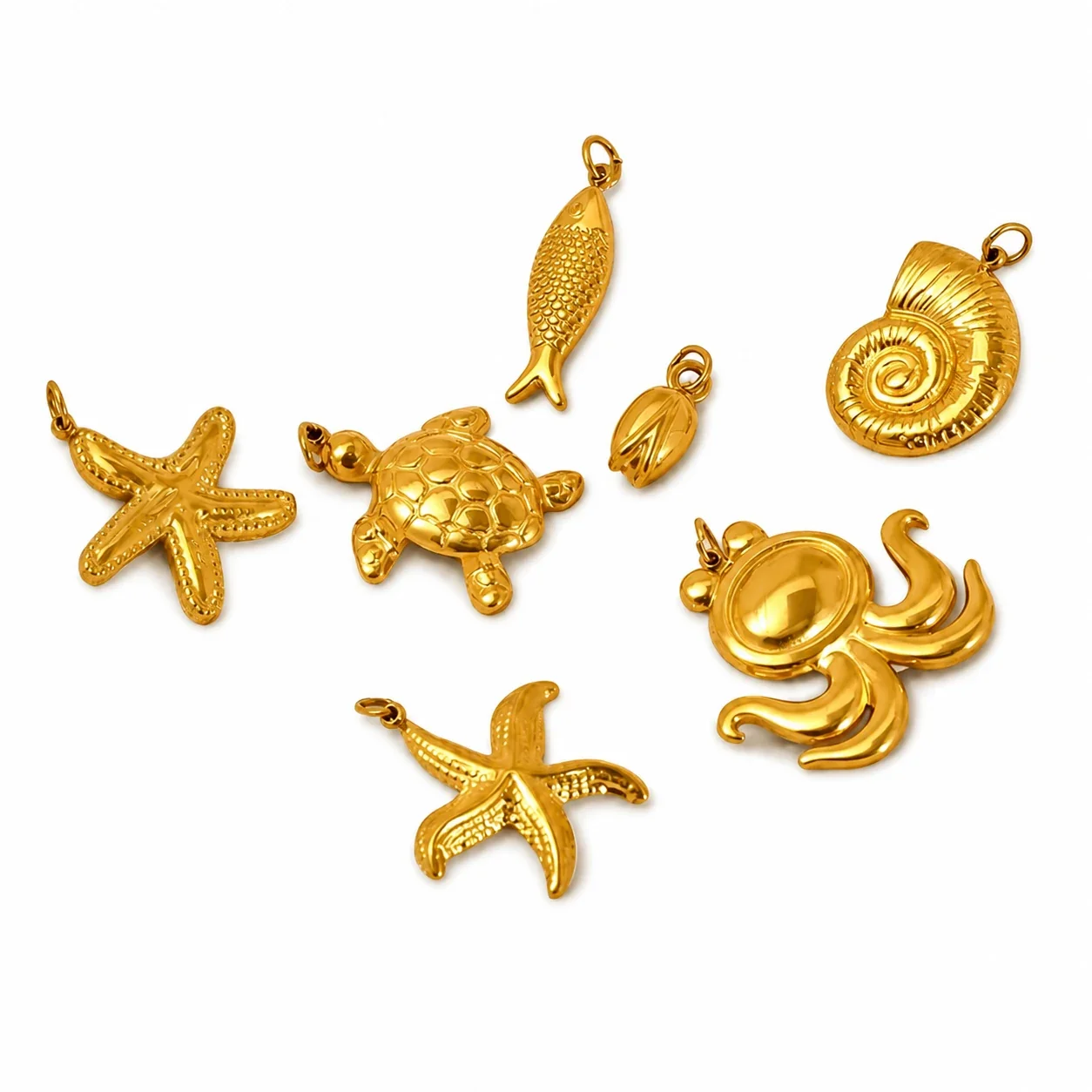 Gleaming Gold-Plated Stainless Steel Ocean Charm Pendants