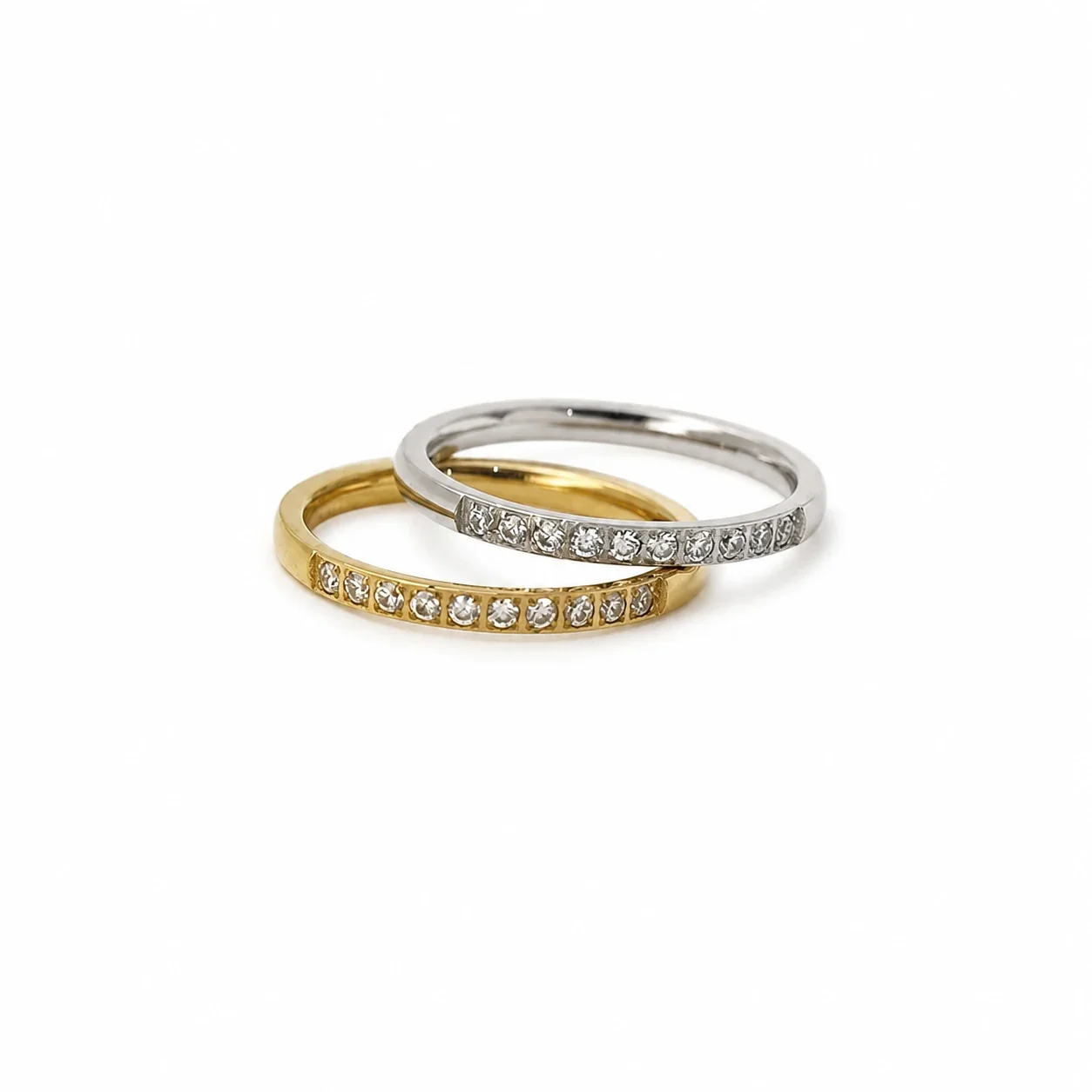Slim Stainless Steel Pavé CZ Stacking Ring