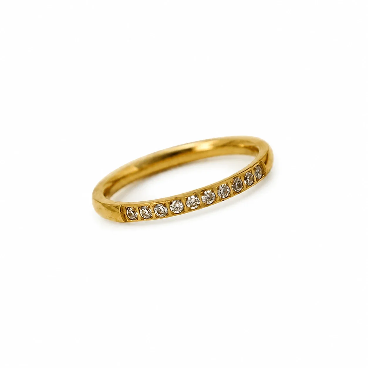 Slim Stainless Steel Pavé CZ Stacking Ring