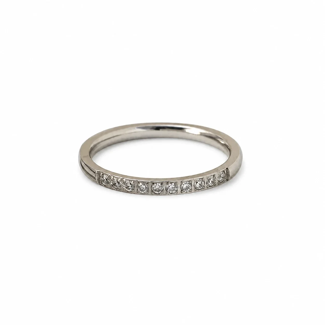 Slim Stainless Steel Pavé CZ Stacking Ring