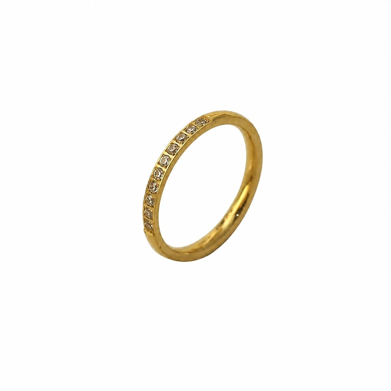 Slim Stainless Steel Pavé CZ Stacking Ring