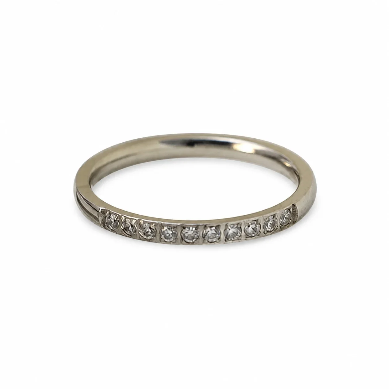 Slim Stainless Steel Pavé CZ Stacking Ring - Silver