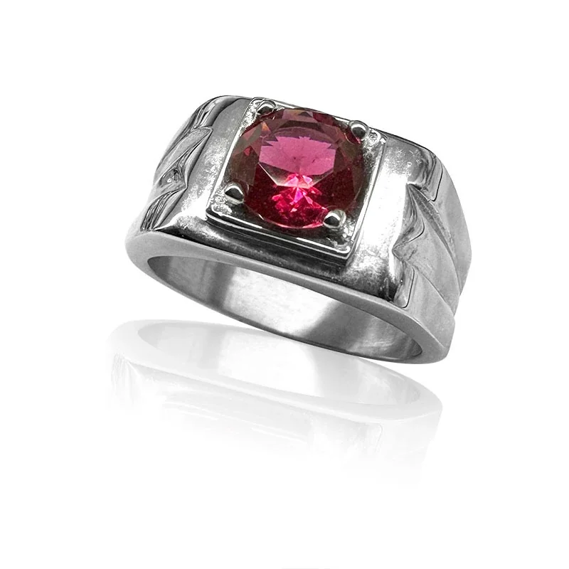 Geometric 316 Stainless Steel Raised Stone Signet Ring