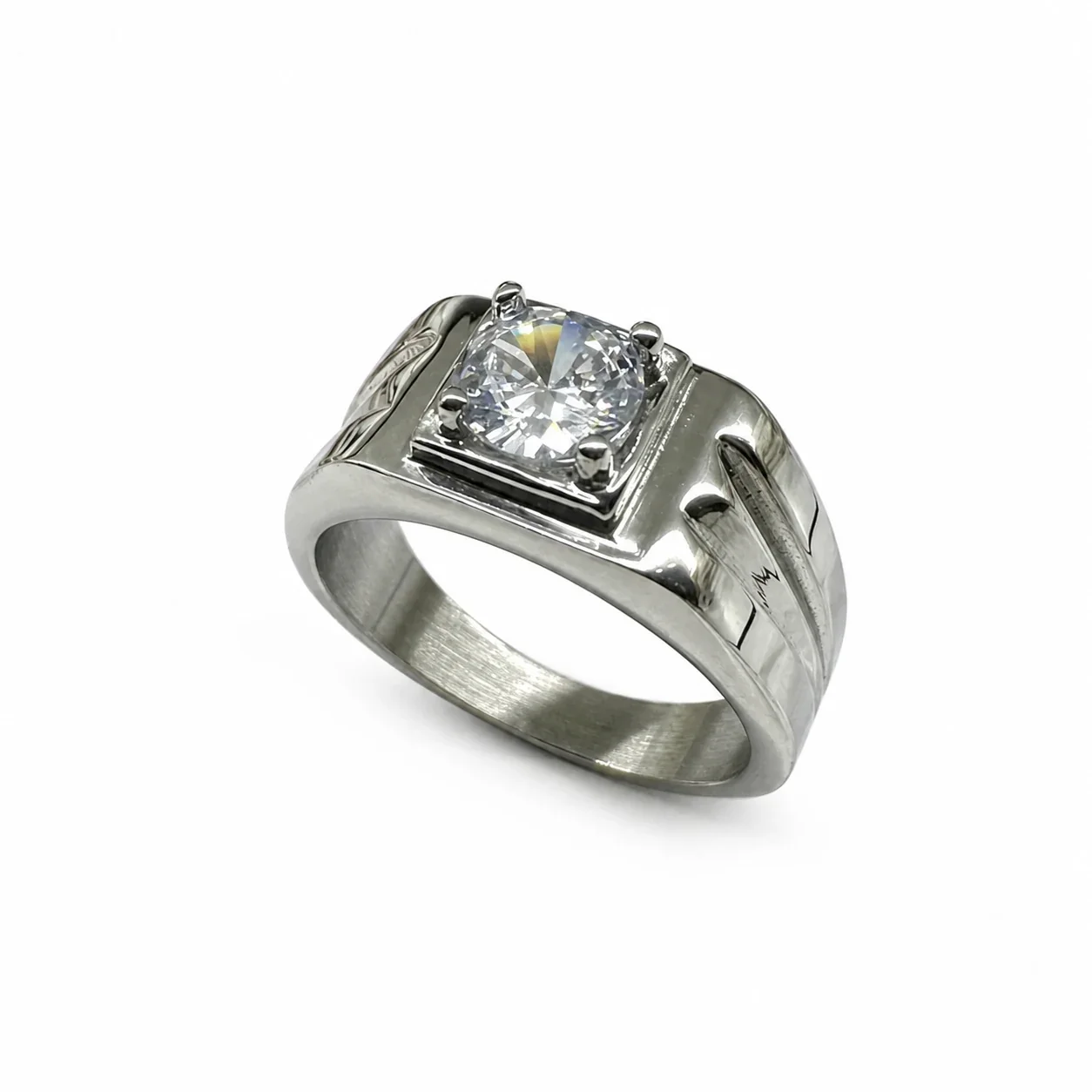 Bold 316 Stainless Steel Round Stone Signet Ring
