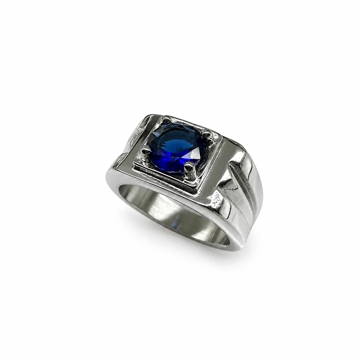 Bold 316 Stainless Steel Round Stone Signet Ring