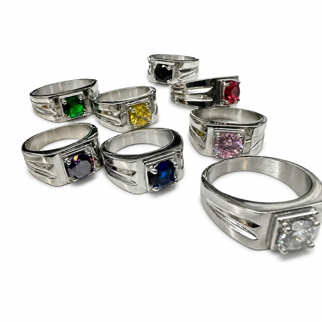 Bold 316 Stainless Steel Round Stone Signet Ring