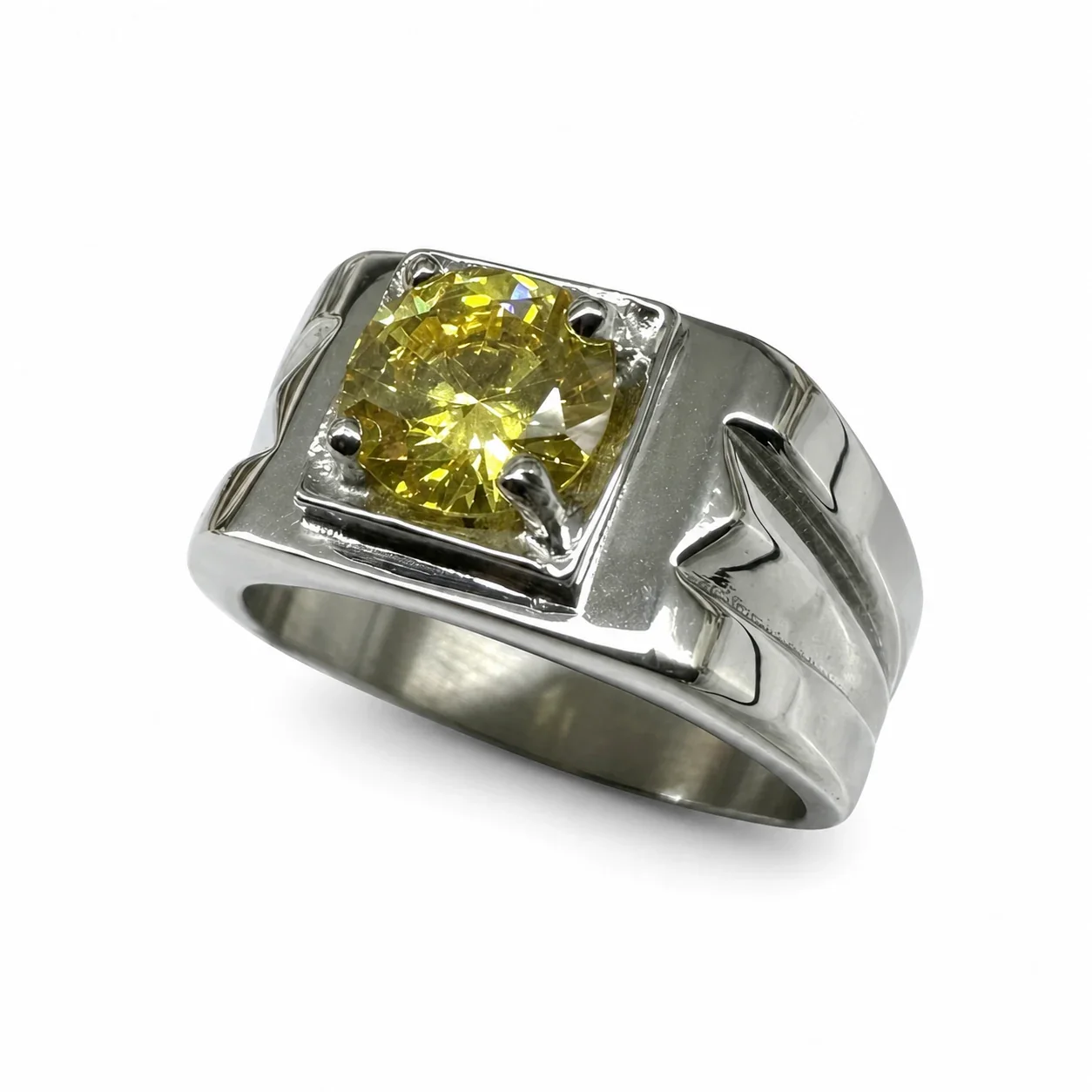 Bold 316 Stainless Steel Round Stone Signet Ring - Yellow