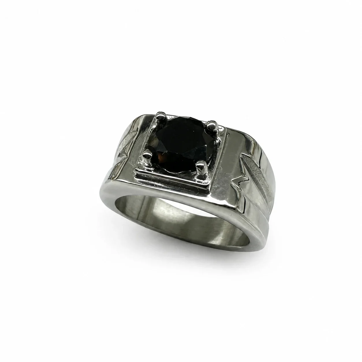 Bold 316 Stainless Steel Round Stone Signet Ring - Black