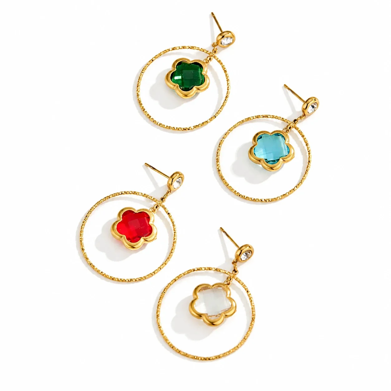 Luminous Gold-Plated 316L Flower Crystal Hoop Drop Earrings