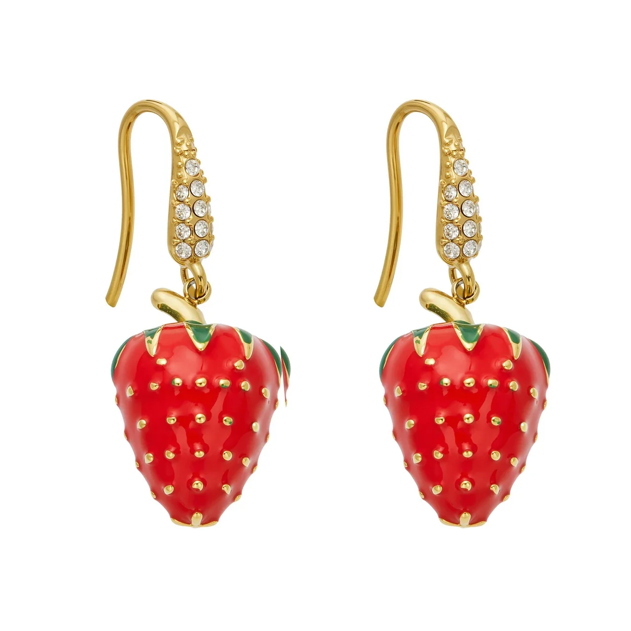 Playful Gold PVD 316L Stainless Steel Strawberry Pavé Hook Drop Earrings