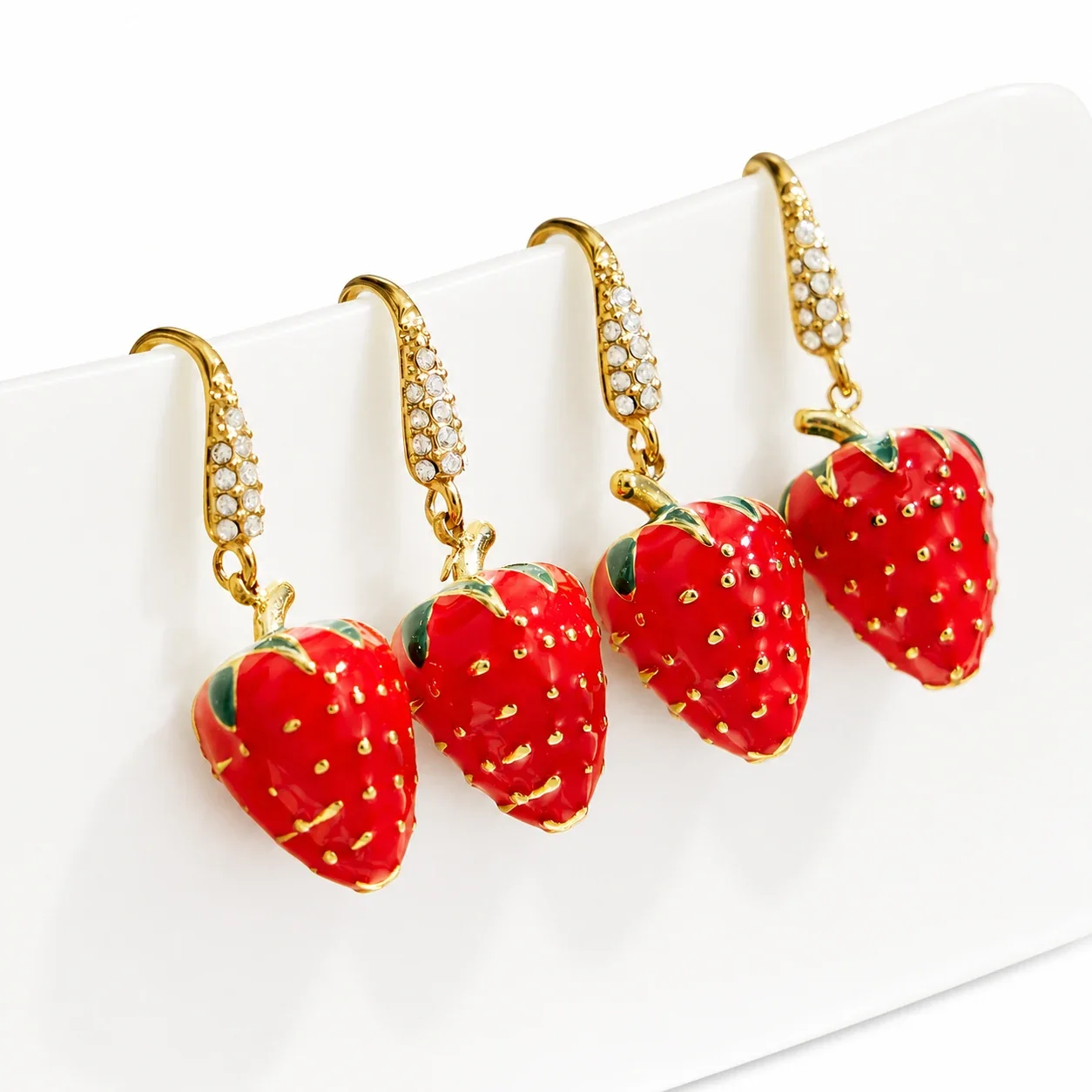 Playful Gold PVD 316L Strawberry Pavé Hook Drop Earrings