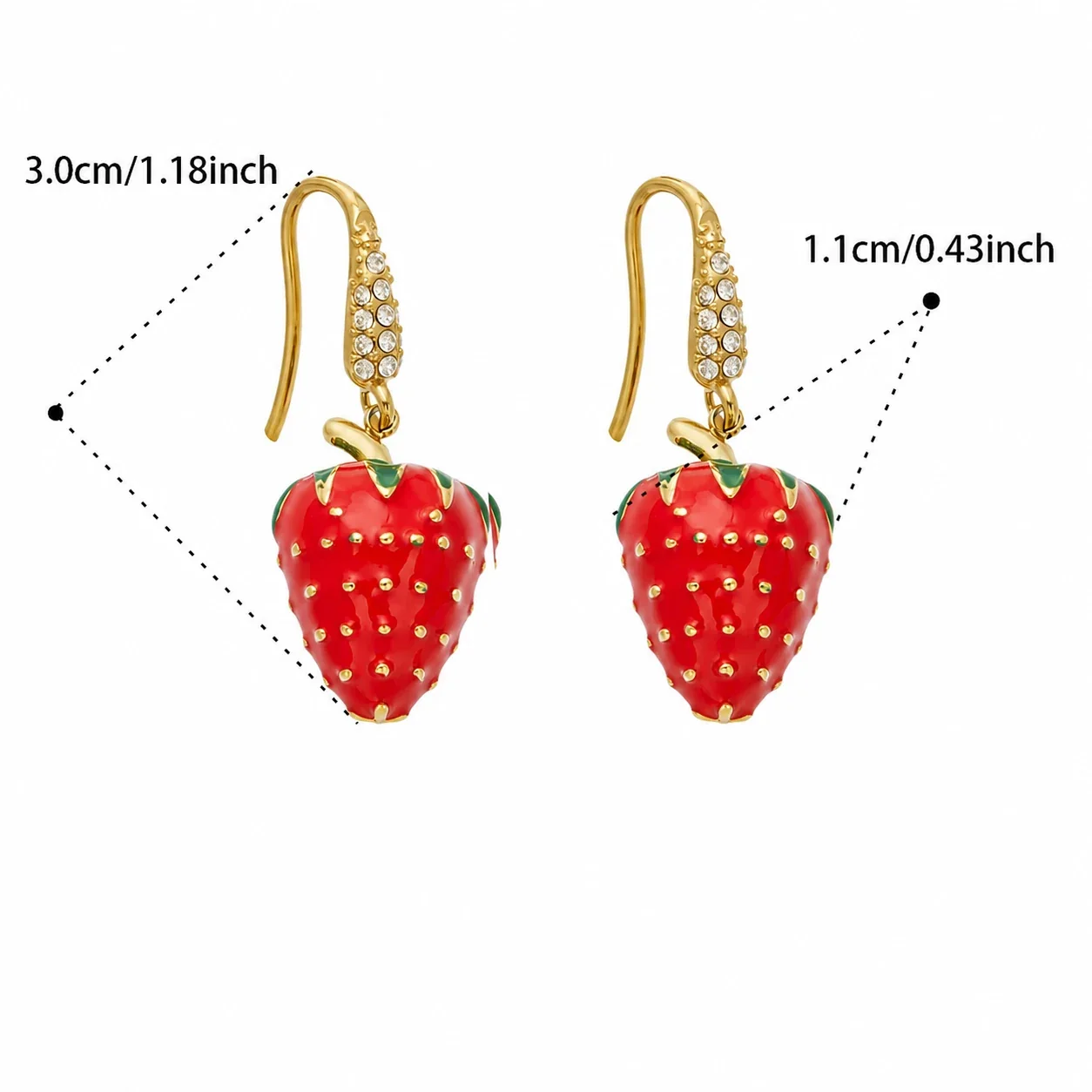 Playful Gold PVD 316L Strawberry Pavé Hook Drop Earrings - Gold